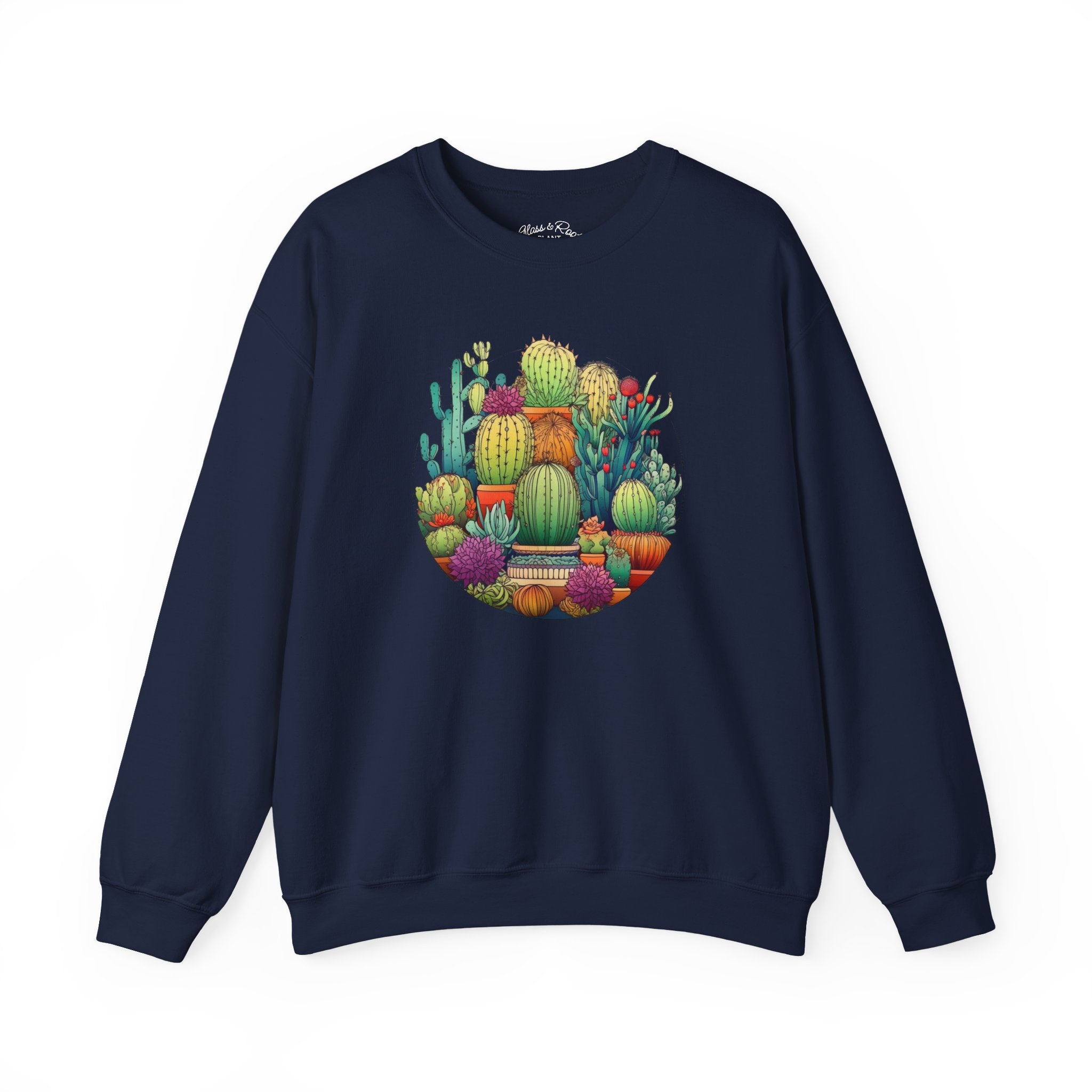 Cactus & Succulent Collage Navy Crewneck Sweatshirt