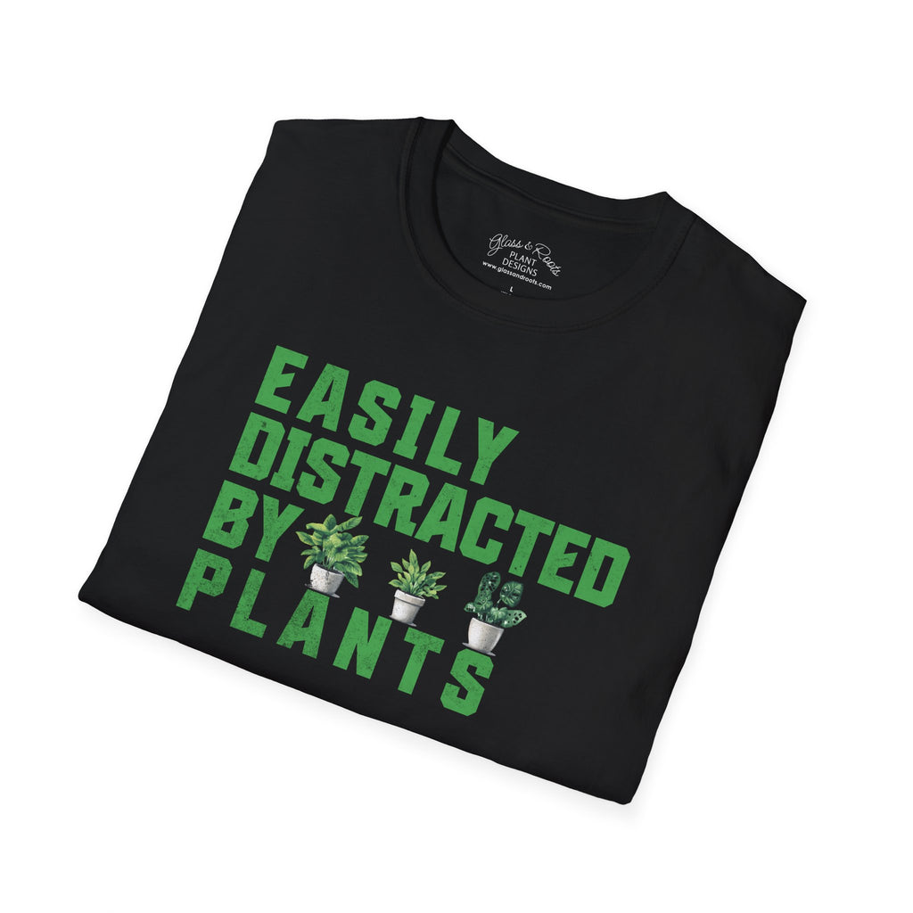 Easily Distracted By Plants Black T-Shirt