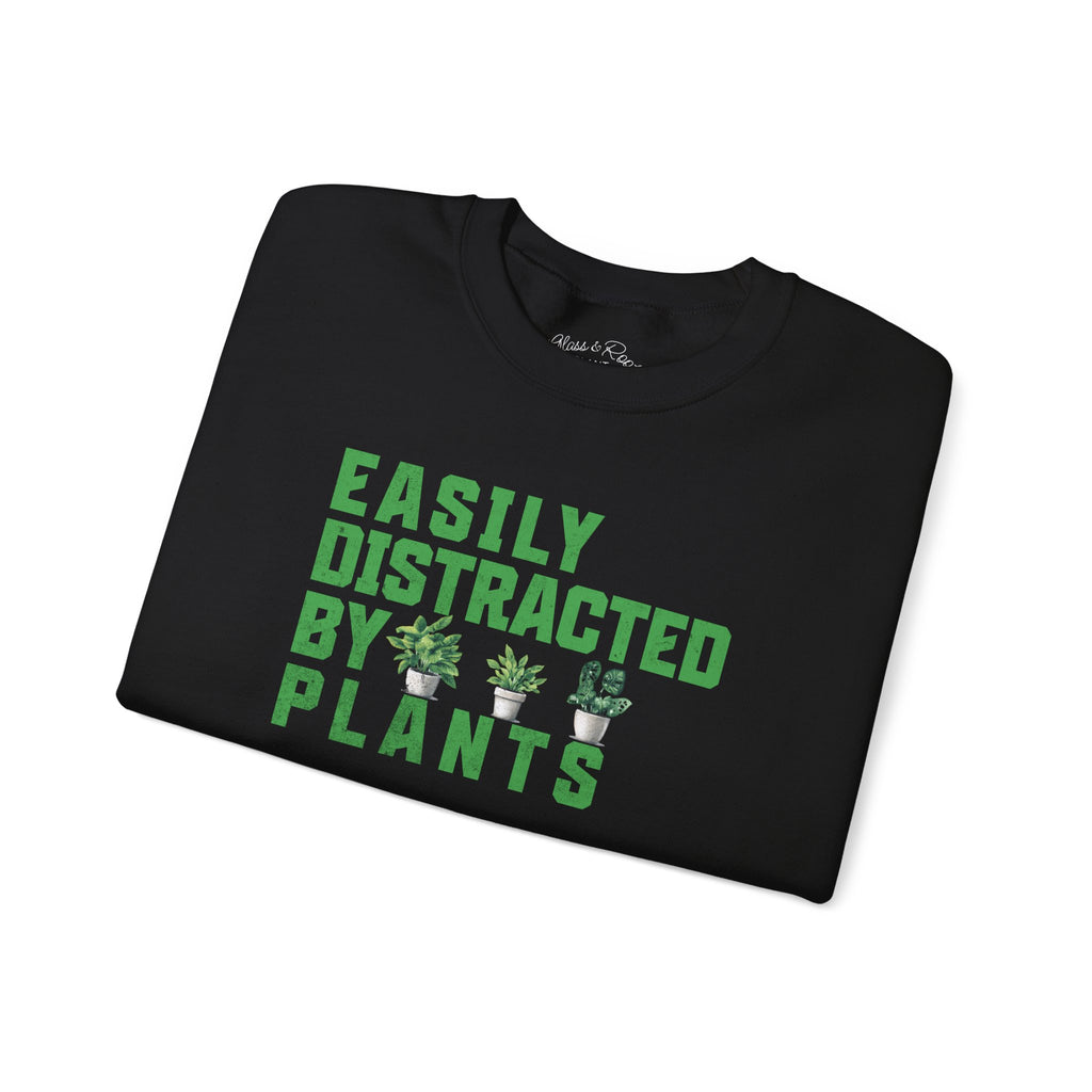 Easily Distracted By Plants Black Crewneck Sweatshirt