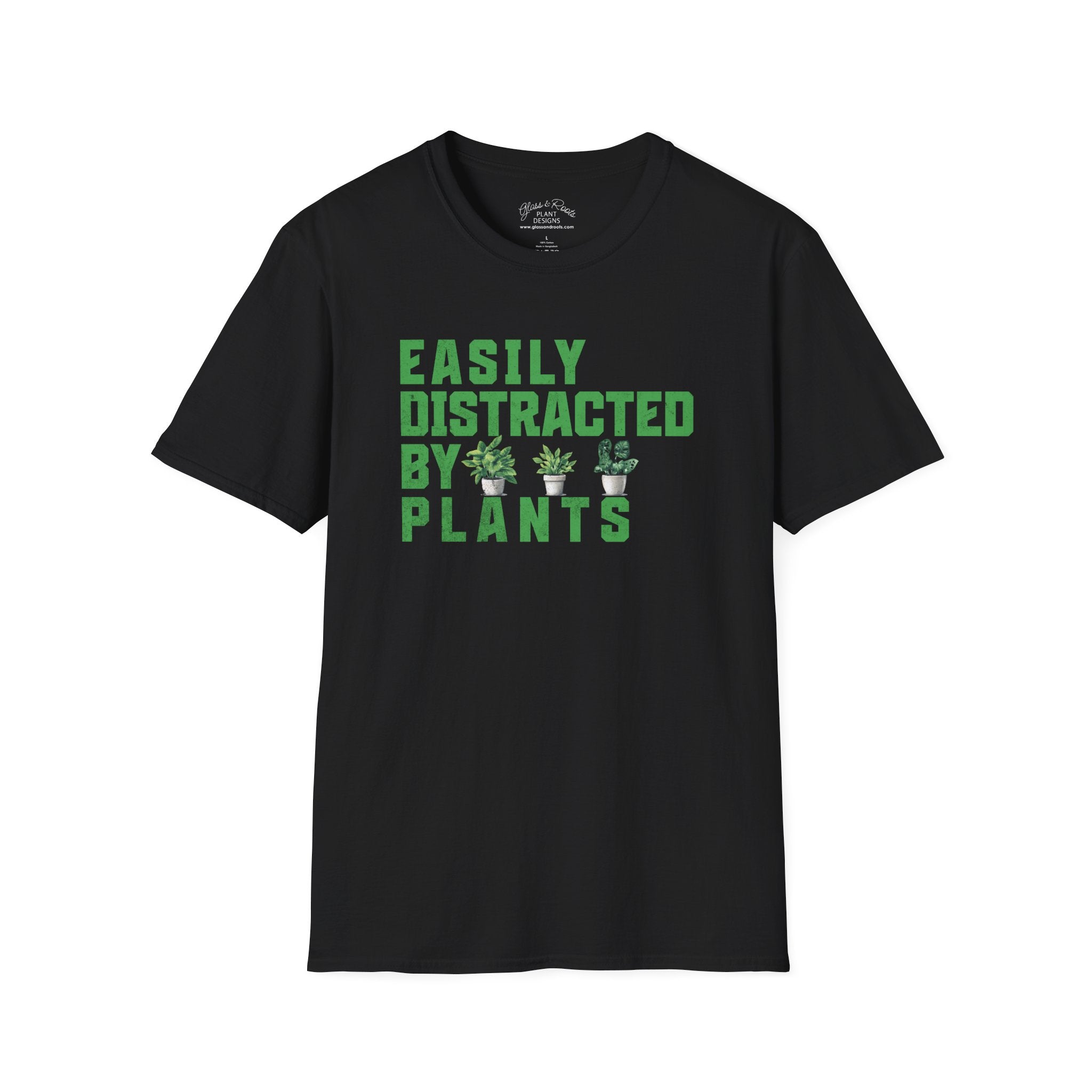 Easily Distracted By Plants Black T-Shirt