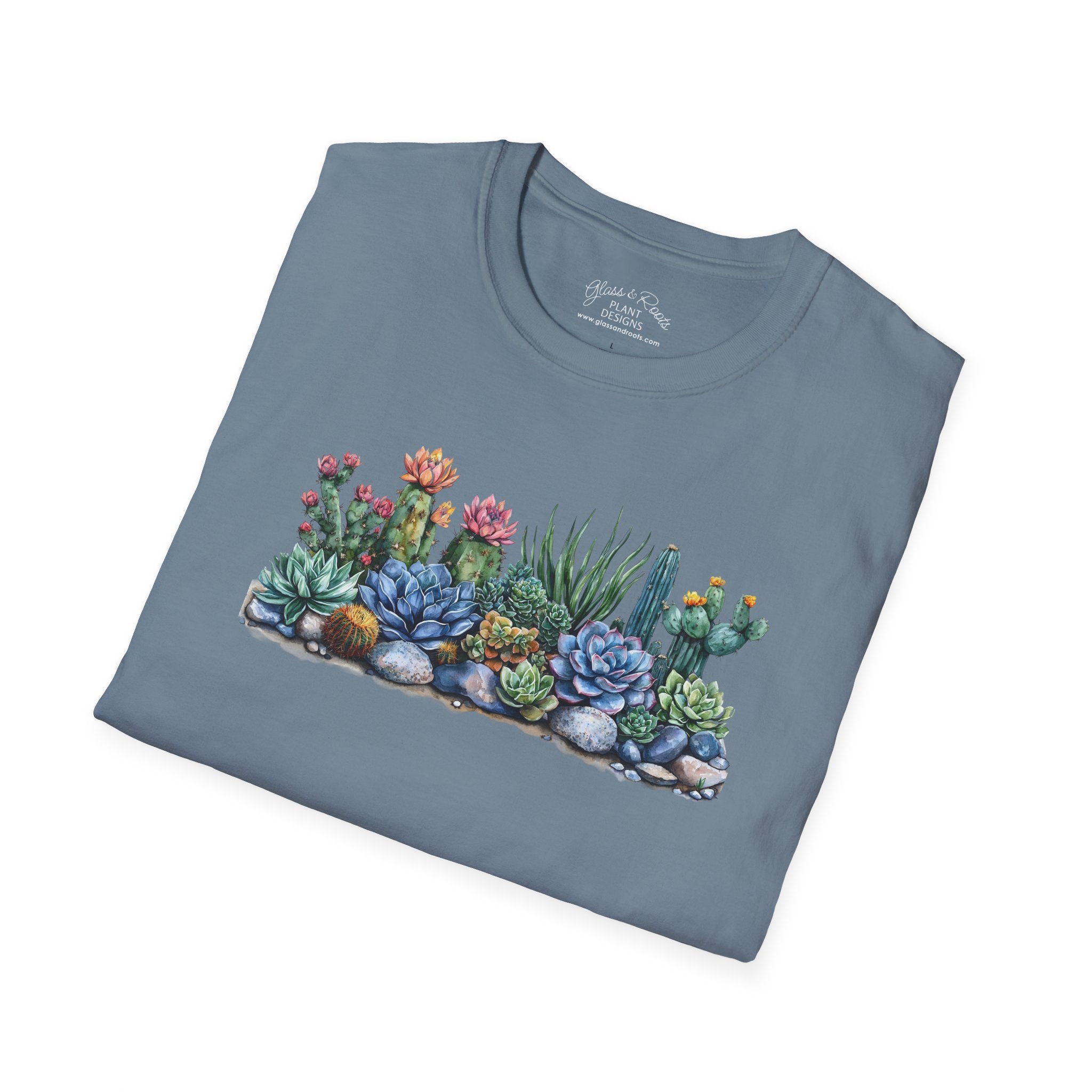 Succulent Scape Denim Blue T-Shirt