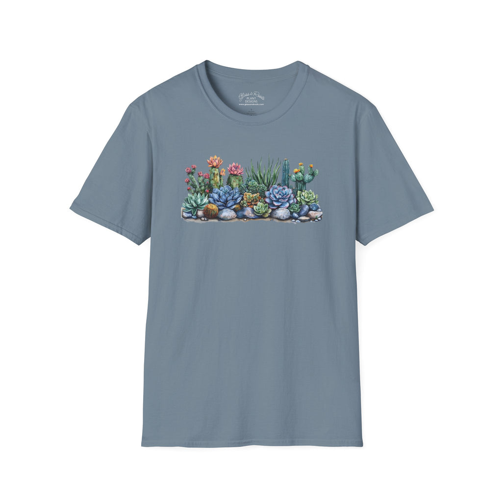 Succulent Scape Denim Blue T-Shirt